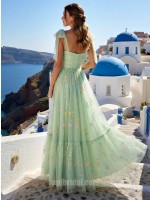 Mint Green Sweetheart 3D Floral Mesh Camisole A-Line Floor-Length Gown