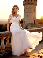 Boho Lace V-Neck A-Line Bridal Gown - APJ Collection