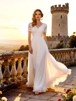 Boho Lace V-Neck A-Line Bridal Gown - APJ Collection