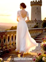 Boho Lace V-Neck A-Line Bridal Gown - APJ Collection