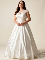 Vintage High Neck Lace Bodice Satin Ball Gown Wedding Dress