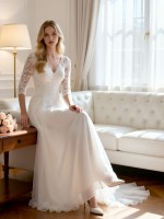 Elegant Floor-Length Wedding Dress with Lace Bodice and Ethereal Tulle Skirt