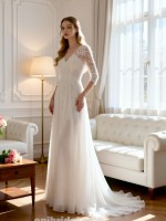 Elegant Floor-Length Wedding Dress with Lace Bodice and Ethereal Tulle Skirt