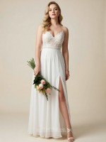 Bohemian Lace Crochet Camisole High-Slit Chiffon Floor-Length Bridal Gown