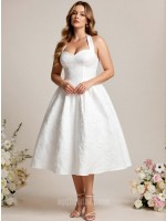 White Halter All-Over Lace A-Line Midi Retro Wedding Cocktail Dress