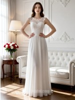 Romantic Lace Applique Chiffon A-Line Wedding Dress with Illusion Neckline