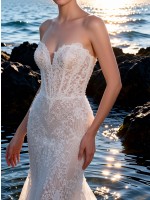 APJbridal Luxury Sexy Strapless Sweetheart Illusion Lace Mermaid Wedding Dress Floor Length Beach Destination Bridal Gown