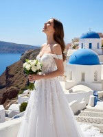 APJbridal Luxury Romantic Off-the-Shoulder Plunging V-Neck Lace Ball Gown Wedding Dress with Cathedral Train