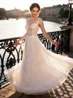Luxury Beaded A-Line Wedding Dress with Square Neckline & All-over Sequin Embroidery