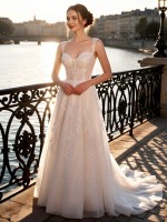 Luxury Beaded A-Line Wedding Dress with Square Neckline & All-over Sequin Embroidery