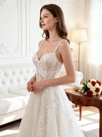 APJbridal Custom Boho V-Neck A-Line Long Wedding Dress with Lace-up Back & Chantilly Lace