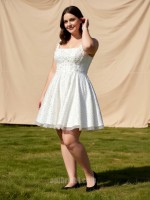 APJbridal Custom Minimalist Scoop Neck A-Line Cathedral Train Wedding Dress with Hidden V-Cut & Heavyweight Satin