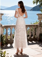 APJbridal Sexy Deep V-Neck Cap Sleeve Lace Mermaid Wedding Dress | Romantic Floral Lace Floor-Length Bridal Gown for Beach & Garden Weddings