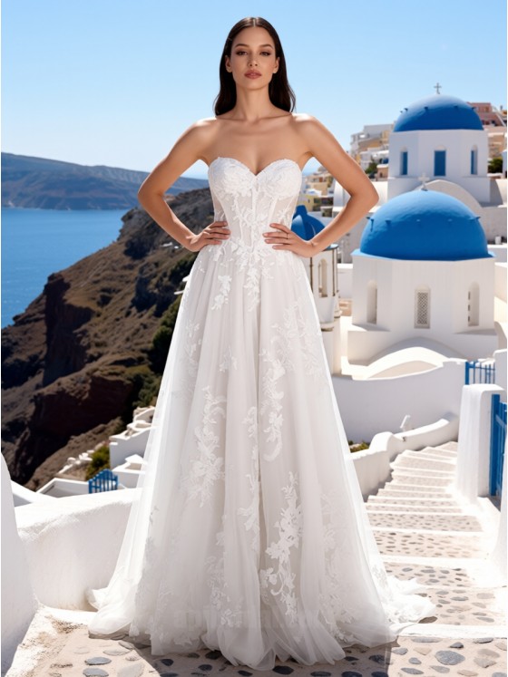 APJbridal Custom Romantic Strapless Sweetheart A-Line Lace Wedding Gown - Destination Wedding Exclusive