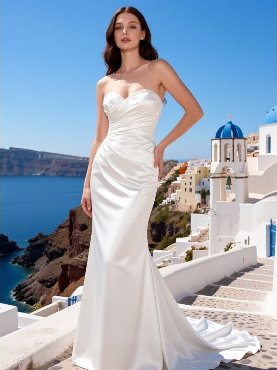APJbridal Minimalist Sweetheart A-Line Satin Wedding Dress | Santorini Destination Bridal Gown