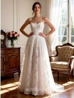 Vintage Royal A-Line Strapless Sweetheart Beaded Matte Satin Wedding Dress with Sweep Train