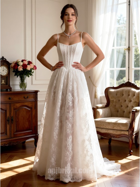 Vintage Royal A-Line Strapless Sweetheart Beaded Matte Satin Wedding Dress with Sweep Train