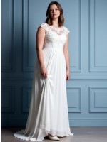 Romantic Square Neck Lace Beach Wedding Dress – A-Line Tulle Gown with Floral Appliques & Chapel Train for Destination Weddings