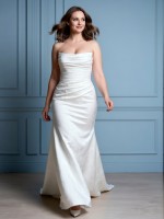 Custom Strapless Satin Mermaid Wedding Dress with 3D Floral Appliques - Santorini Destination Collection
