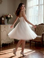 Romantic A-Line Wedding Dress with Chapel Train - Strapless Sweetheart Neckline in Soft Tulle | Custom Made